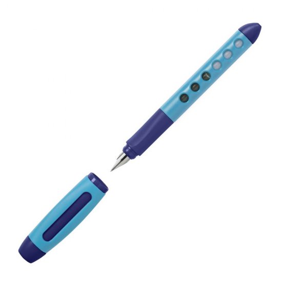 Stilou Scribolino pentru Stangaci Faber-Castell, Albastru, Penita Iridiu, Grip Ergonomic, Stilou Elevi, Stilouri Elevi, Stilou Scoala, Stilouri Scoala, Stilouri Scolare, Stilouri de Scris, Stilouri cu Patroane, Stilouri cu Mina, Stilou cu Mina