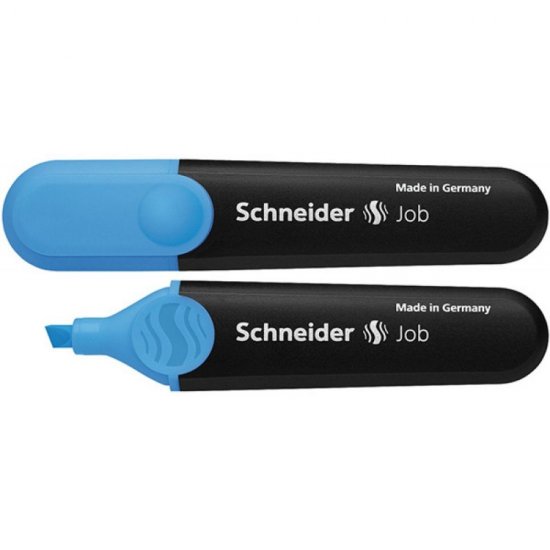 Set 10 Textmarkere Schneider Job, Varf Tesit si Scriere de 1-5 mm, Cerneala pe Baza de Apa, Culoare Albastru Fluorescent, Evidentiator, Accesorii Birou, Instrumente de Scris