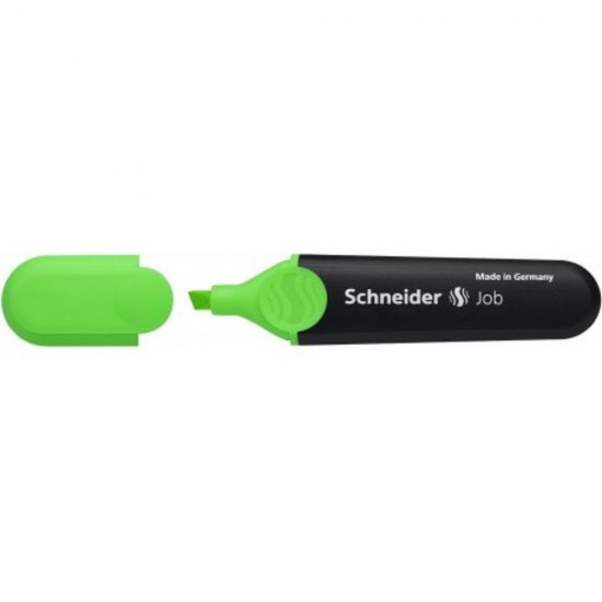 Set 10 Textmarkere Schneider Job, Varf Tesit si Scriere de 1-5 mm, Cerneala pe Baza de Apa, Culoare Verde Fluorescent, Evidentiator, Accesorii Birou, Instrumente de Scris