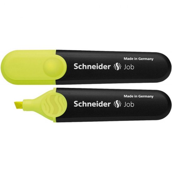Set 10 Textmarkere Schneider Job, Varf Tesit si Scriere de 1-5 mm, Cerneala pe Baza de Apa, Culoare Galben Fluorescent, Evidentiator, Accesorii Birou, Instrumente de Scris
