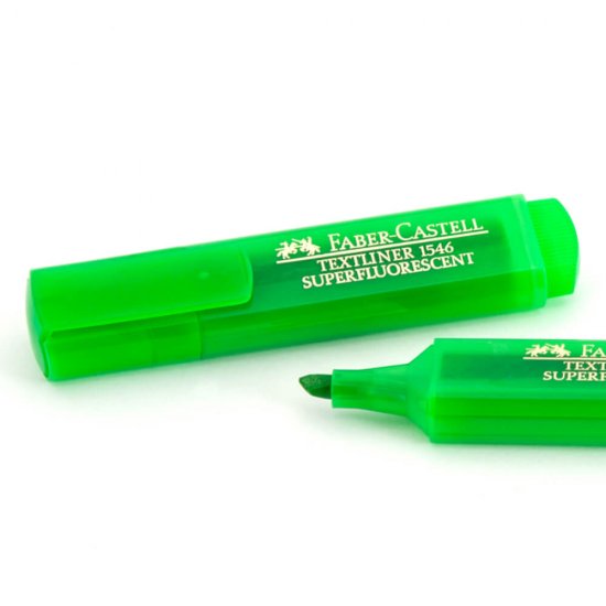 Textmarker Faber – Castell 1546, Verde Super Fluorescent, Rechizite Scolare, Textmarker Pigmentat, Accesorii pentru Birou, Marker Fluorescent Scoala, Textmarker Verde