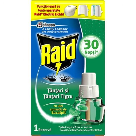 Rezerva Lichid Anti-Tantari pentru Aparat Electric Raid, 21 ml, Parfum Eucalipt, Impotriva Tantarilor, Insecticid, Rezerva Lichida Aparat Anti Tantari, Rezerve Lichide Aparate Raid Impotriva Tantarilor, Solutii Raid Impotriva Tantarilor
