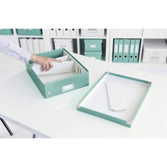 Cutie Organizer Medie din Carton Solid Laminat Leitz Click and Store, 280x100x370mm, Turcoaz, Cutie Carton Colorata, Cutie Depozitare Turcoaz, Cutie Mica pentru Obiecte, Cutie Mica Simpla, Cutie Rezistenta