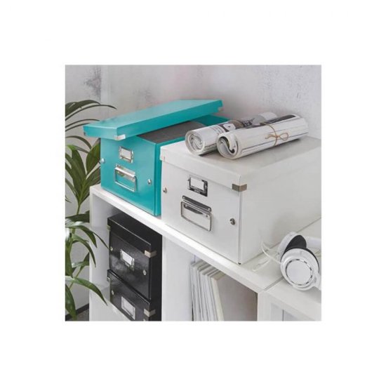 Cutie Depozitare Mare din Carton Solid Laminat Leitz Click and Store, 369x200x482, Turcoaz, Cutie Carton Colorata, Cutie Depozitare Colorata, Cutie Mare pentru Obiecte, Cutie Mare Turcoaz, Cutie Rezistenta