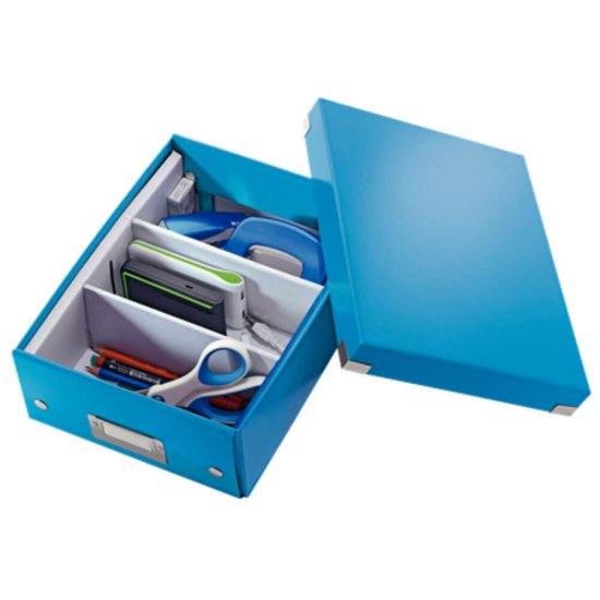 Cutie Organizer Mica din Carton Solid Laminat Leitz Click and Store, 220x100x282, Albastru, Cutie Carton Colorata, Cutie Depozitare Albastra, Cutie Mica pentru Obiecte, Cutie Mica Simpla, Cutie Rezistenta