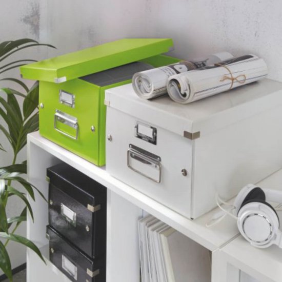 Cutie Organizer Medie din Carton Solid Laminat Leitz Click and Store, 280x100x370mm, Verde, Cutie Carton Colorata, Cutie DepozitareVerde, Cutie Mica pentru Obiecte, Cutie Mica Simpla, Cutie Rezistenta