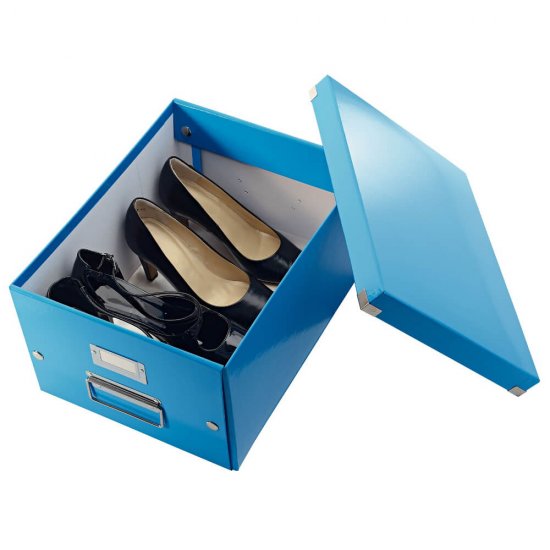 Cutie Depozitare Mare din Carton Solid Laminat Leitz Click and Store, 369x200x482, Albastru, Cutie Carton Colorata, Cutie Depozitare Colorata, Cutie Mare pentru Obiecte, Cutie Mare Albastra, Cutie Rezistenta
