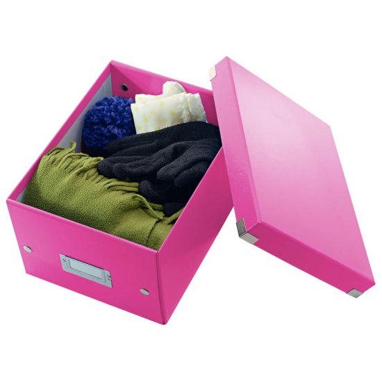 Cutie Depozitare Mare din Carton Solid Laminat Leitz Click and Store, 369x200x482, Roz, Cutie Carton Colorata, Cutie Depozitare Colorata, Cutie Mare pentru Obiecte, Cutie Mare Roz, Cutie Rezistenta