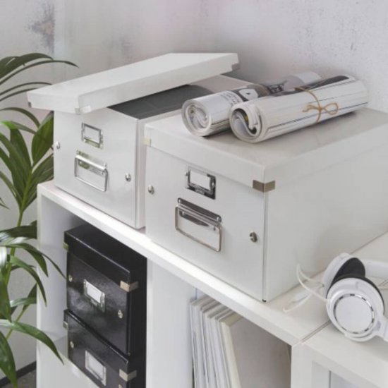 Cutie Depozitare Mare din Carton Solid Laminat Leitz Click and Store, 369x200x482, Alb, Cutie Carton Clasica, Cutie Depozitare Alba, Cutie Mare pentru Obiecte, Cutie Mare Simpla, Cutie Rezistenta