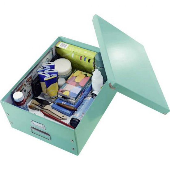 Cutie Depozitare Mare din Carton Solid Laminat Leitz Click and Store, 369x200x482, Turcoaz, Cutie Carton Colorata, Cutie Depozitare Colorata, Cutie Mare pentru Obiecte, Cutie Mare Turcoaz, Cutie Rezistenta