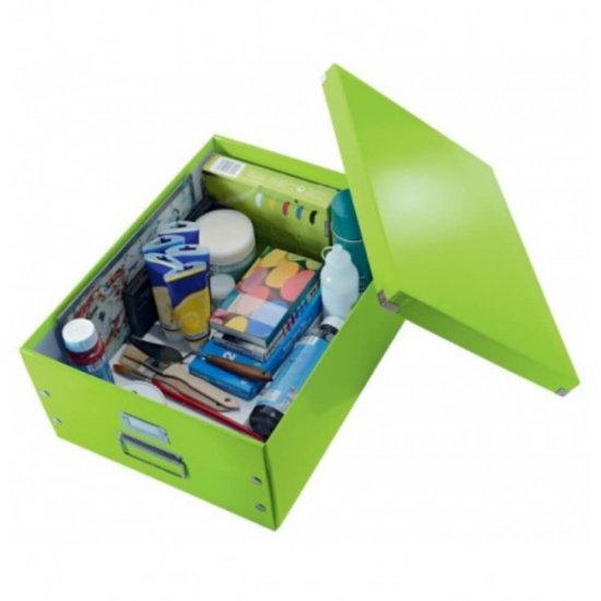 Cutie Organizer Medie din Carton Solid Laminat Leitz Click and Store, 280x100x370mm, Verde, Cutie Carton Colorata, Cutie DepozitareVerde, Cutie Mica pentru Obiecte, Cutie Mica Simpla, Cutie Rezistenta