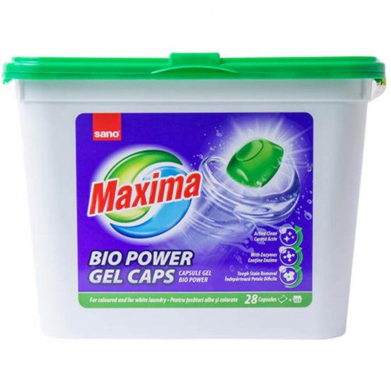 Set 28 Capsule Detergent Gel SANO Maxima Bio Power, Haine Albe si Colorate, Detergent pentru Haine, Detergent de Rufe, Detergent Capsule pentru Masina de Spalat Haine, Detergent Capsule Haine, Detergent Capsule Rufe