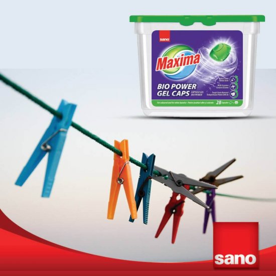 Set 28 Capsule Detergent Gel SANO Maxima Bio Power, Haine Albe si Colorate, Detergent pentru Haine, Detergent de Rufe, Detergent Capsule pentru Masina de Spalat Haine, Detergent Capsule Haine, Detergent Capsule Rufe