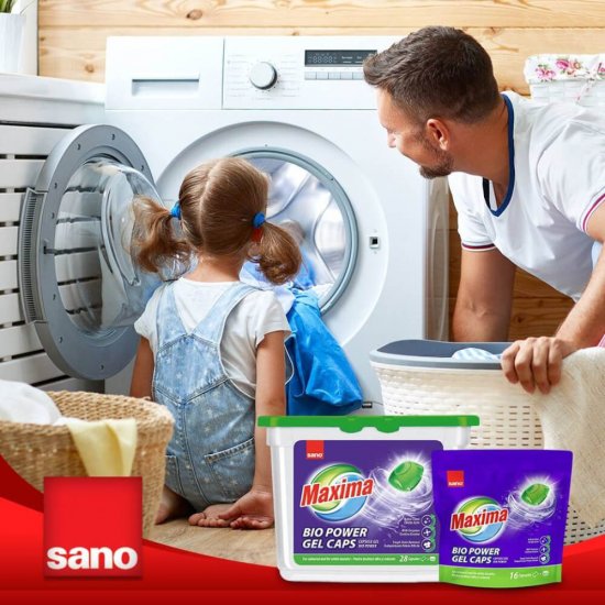 Set 28 Capsule Detergent Gel SANO Maxima Bio Power, Haine Albe si Colorate, Detergent pentru Haine, Detergent de Rufe, Detergent Capsule pentru Masina de Spalat Haine, Detergent Capsule Haine, Detergent Capsule Rufe