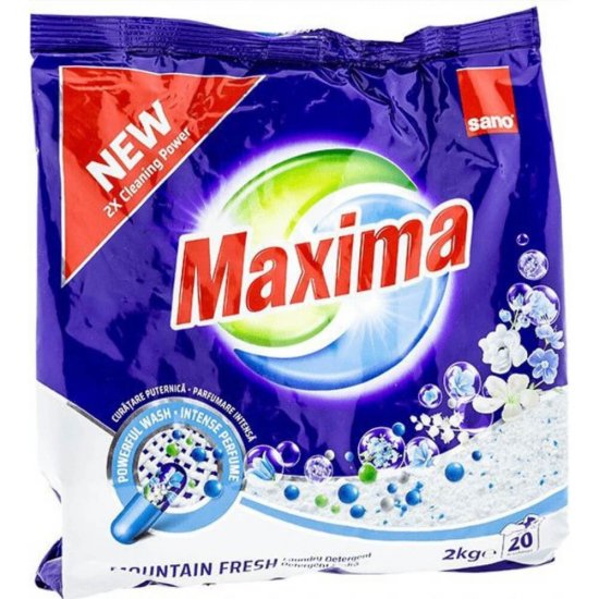 Detergent Pudra Haine SANO Maxima Mountain Fresh 2 Kg, Parfum Fresh, Detergent pentru Haine, Detergent Pudra pentru Masina de Spalat, Detergent Pudra pentru Spalarea Hainelor, Detergent Masina de Spalat, Detergent Sano pentru Rufe