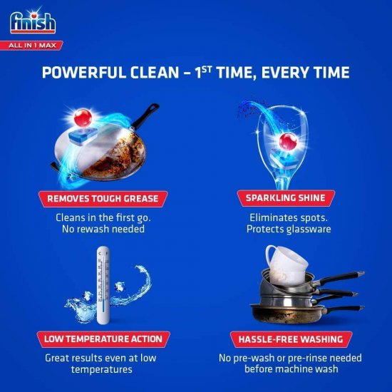 FINISH Detergent de Vase, All in One Max, 48 Tablete, Ideal pentru Masina de Spalat Vase, Dezinfectare Vase, Curatare Puternica, Protectie Calcar, Tablete Curatare Vase, Tablete Anticalcar, Tablete de Curatare pentru Masina de Spalat
