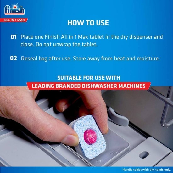 FINISH Detergent de Vase, All in One Deep Clean, 52 Tablete, Ideal pentru Masina de Spalat Vase, Dezinfectare Vase, Curatare Puternica, Protectie Calcar, Tablete Curatare Masina de Spalat Vase, Tablete Anticalcar