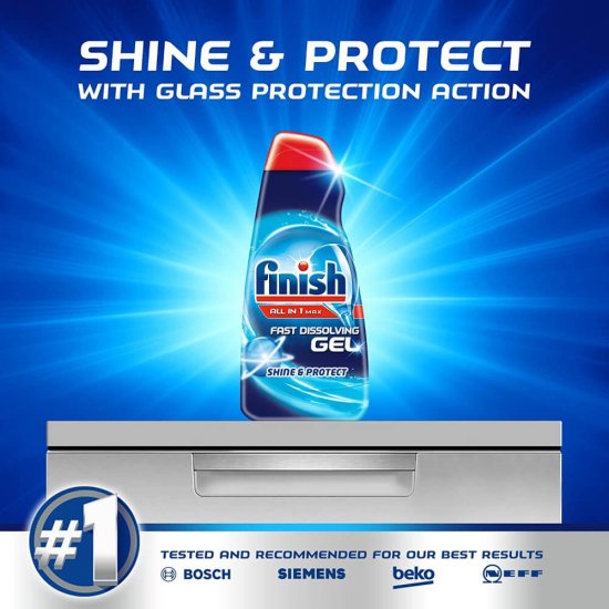 FINISH Gel All in One, Max Regular Shine & Protect, 650 ml, Parfum de Lamaie, Solutie Degresanta, Solutie 3 in 1, 32 de Utilizari, Gel de Curatare, Detergent pentru Masina de Spalat Vase, Detergent Gel Degresant