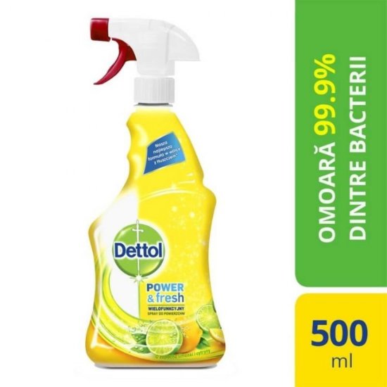 Spray Dezinfectant Multifunctional DETTOL Power & Fresh, 500 ml, Parfum de Lamaie, Spray Antibacterian, Spray Dezifectant Suprafete, Dezifectant Suprafete, Solutie Suprafete