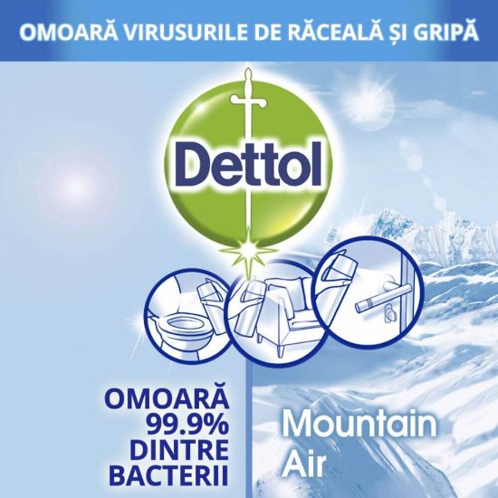Spray Dezinfectant pentru Suprafete DETTOL, Mountain Air, 400 ml, Spray Dezinfectant, Spray Antibacterian, Spray Dezifectant Suprafete, Dezifectant Suprafete, Solutie Suprafete