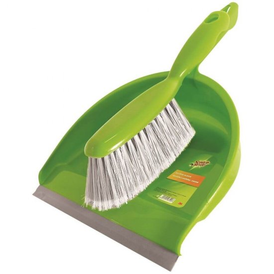 Set Faras cu Perie SCOTCH BRITE, 21x7x32.5 cm, Faras cu Lamela din Cauciuc, Culoare Verde, Set pentru Curatenie, Set pentru Menaj, Set pentru Uz Casnic, Set Perie si Faras din Plastic, Articole Curatenie