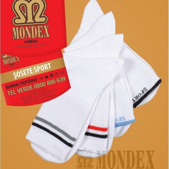 Sosete Sport pentru Barbati Mondex, 41-43, Bumbac Pieptanat, Albe, Sosete, Sosete Sport, Sosete Barbati, Sosete pentru Barbati, Sosete Bumbac, Soseste Bumbac Barbati, Sosete din Bumbac, Sosete din Bumbac pentru Barbati