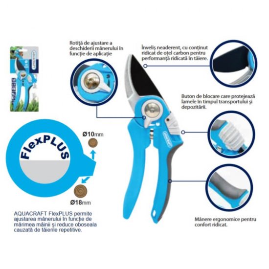 Foarfeca Reglabila pentru Gradina de tip Bypass AQUACRAFT, Foarfeca de Gradina, Foarfeca Reglabila pentru Crengi, Foarfeca pentru Crengi Verzi, Foarfeca de Gradina tip Bypass, Foarfeca de Gradina cu Maner Ergonomic, Foarfeca Bypass pentru Crengi