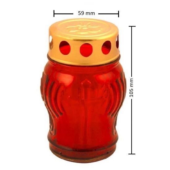 Candela Sticla cu Capac, Timp Ardere 12 h, 240 mm, Tip Felinar, Culoare Rosie, Lumanare Candela 12 h, Lumanari si Candele, Candele din Parafina, Candele pentru Exterior, Candele pentru Sarbatori, Candele cu Capac, Candela cu Capac Metalic