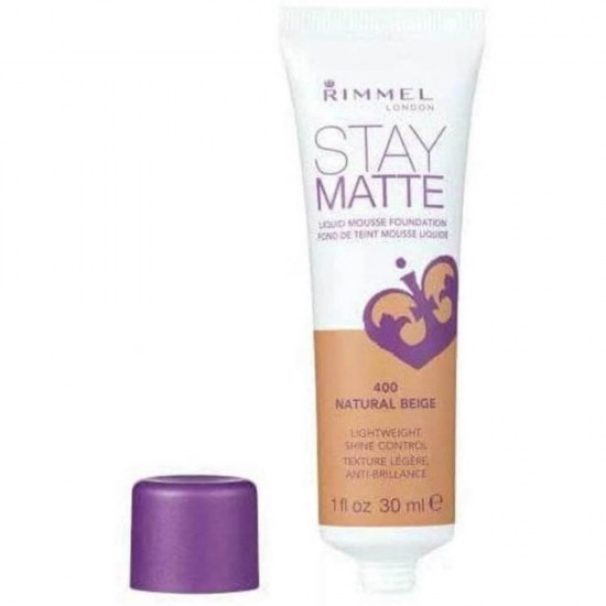 Fond de Ten RIMMEL LONDON Stay Matte, 400 Natural Beige, 30 ml, Fond de Ten Matifiant, Fond de Ten cu Acoperire Medie, Fond de Ten Rezistent, Fond de Ten Micsorare Pori, Fond de Ten Rimmel London, Fond de Ten Spuma, Fond de Ten pentru Fata