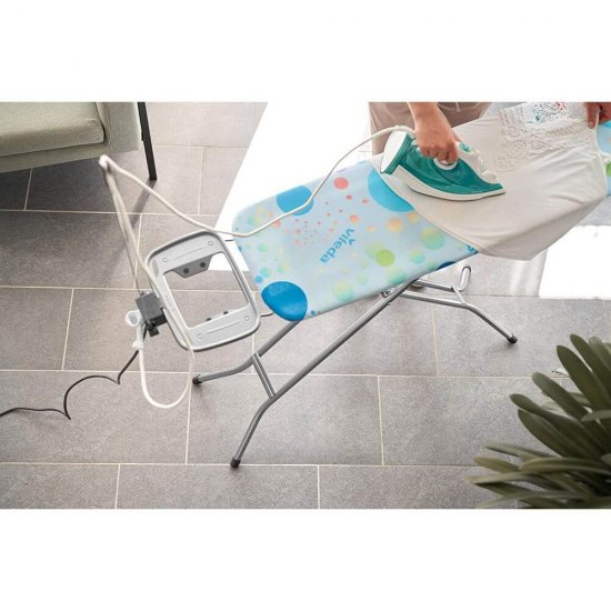 Masa de Calcat Vileda Neo Plus, 114×33 cm, cu Suport Fier de Calcat si Priza Electrica, Multicolor, Masa de Calcat Haine, Masa de Calcat cu Suport pentru Fierul de Calcat, Masa de Calcat cu Priza, Masa de Calcat cu Suport de Fier de Calcat
