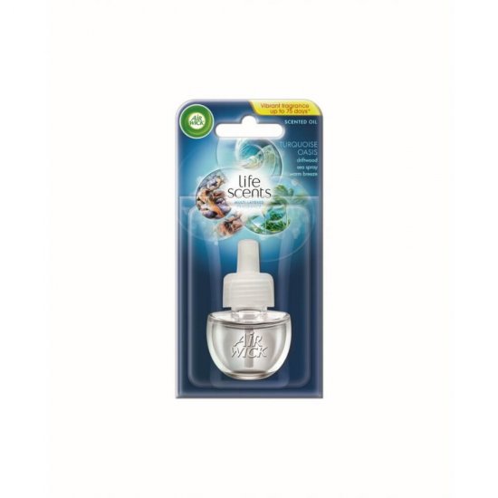 Set Aparat Electric + Odorizant Lichid AIR WICK Turquoise Oasis, 19 ml, Parfum Floral, Odorizant de Camera, Odorizant pentru Camera AIR WICK, Odorizant Lichid cu Aparat Electric, Odorizant Parfumat Turquois Oasis