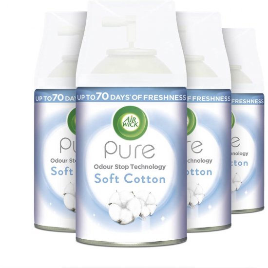 Rezerva Spray Odorizant AIR WICK Freshmatic Pure, Soft Cotton, 250 ml, Parfum Floral, Spray tip Aerosol, Odorizant Camera, Spray de Camera, Spray Odorizant, Rezerva Spray de Camera, Spray Odorizant Parfumat
