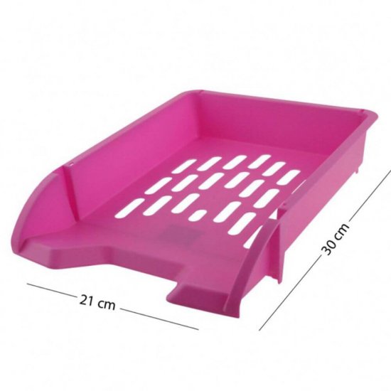 Suport Orizontal Documente ECADA, Material Plastic, Culoare Roz, Suport Documente, Tavita Documente, Suport Documente din Plastic, Suport Documente Birou, Organizator Documente, Organizator Reviste, Organizator Dosare