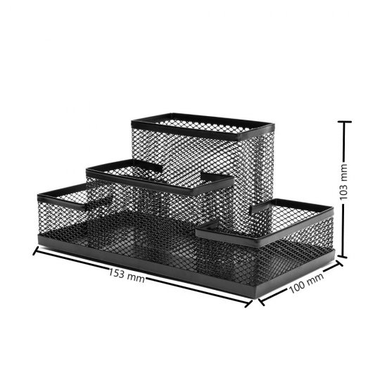 Organizator de Birou, 153x103x100 mm, 4 Compartimente, Suport pentru Accesorii din Plasa Metalica, Accesorii Birou, Suport Accesorii de Scris, Organizer Metalic