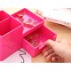 Suport Birou Deli, 3 Compartimente si Sertar, Roz, Plastic, Suport pentru Birou, Suport de Birou, Suport Accesorii Birou, Suport Instrumente de Scris, Suport Birotica, Suport Birou cu 3 Compartimente si Sertar, Suport Birou cu Sertar Mic