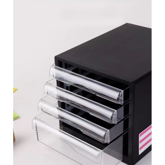 Suport Birou DACO, 4 Sertare, Plastic, 33.8x26.5x25 cm, Negru, Suport pentru Accesorii din Plastic Accesorii Birou, Suport Hartii, Organizator Plastic, Suport Instrumente de Birou, Organizator de Birou cu 4 Sertare