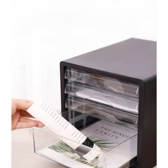Suport Birou DACO, 4 Sertare, Plastic, 33.8x26.5x25 cm, Negru, Suport pentru Accesorii din Plastic Accesorii Birou, Suport Hartii, Organizator Plastic, Suport Instrumente de Birou, Organizator de Birou cu 4 Sertare