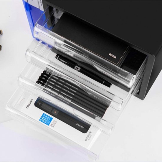 Suport Birou DACO, 4 Sertare, Plastic, 33.8x26.5x25 cm, Negru, Suport pentru Accesorii din Plastic Accesorii Birou, Suport Hartii, Organizator Plastic, Suport Instrumente de Birou, Organizator de Birou cu 4 Sertare