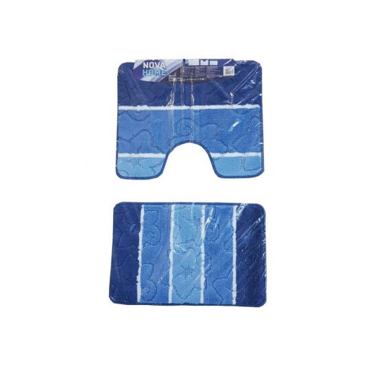 Set 3 Covorase Baie NOVA HOME, 80x50 cm, Polipropilena Albastru/Alb, Set Covorase Baie, Covorase pentru Baie, Covoras pentru Baie, Covorase de Baie Plusate, Pres pentru Baie, Presuri de Baie, Covorase de Baie Antialunecare
