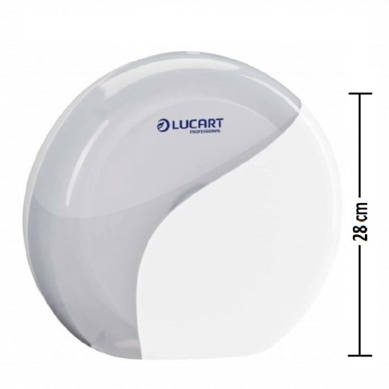 Dispenser Lucart Hartie Igienica, 25.6x28x12.8 cm, Plastic, Culoare Alba, Dispenser pentru Hartie Igienica Mini Jumbo, Dispensere pentru Hartie Igienica, Dispenser pentru Uz Profesional, Dispenser din Plastic pentru Baie, Articole Profesionale de Igiena
