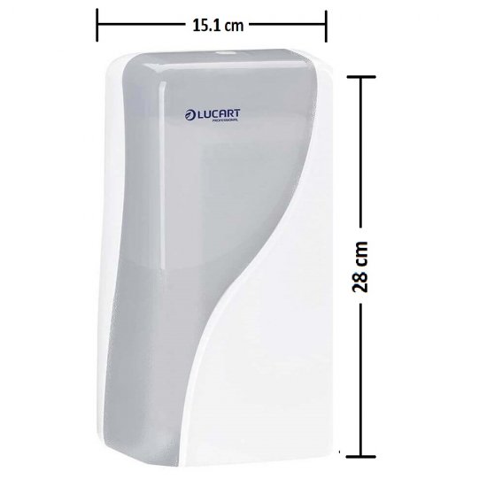 Dispenser Hartie Igienica Pliata, 28x15.1x13.3 cm, Plastic, Culoare Alba, Dispensere Hartie Igienica Lucart, Dispensere pentru Hartie Igienica Pliata, Dispensere pentru Hartie Igienica, Dispenser pentru Uz Profesional, Articole Profesionale de Igiena