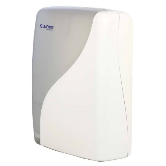 Dispenser Prosoape Pliate, 38.8x30.5x13 cm, Plastic, Culoare Alba, Dispensere Prosoape Lucart, Dispensere pentru Prosoape din Hartie Pliate, Dispensere pentru Prosoape Hartie, Dispenser pentru Uz Profesional, Articole Profesionale de Igiena