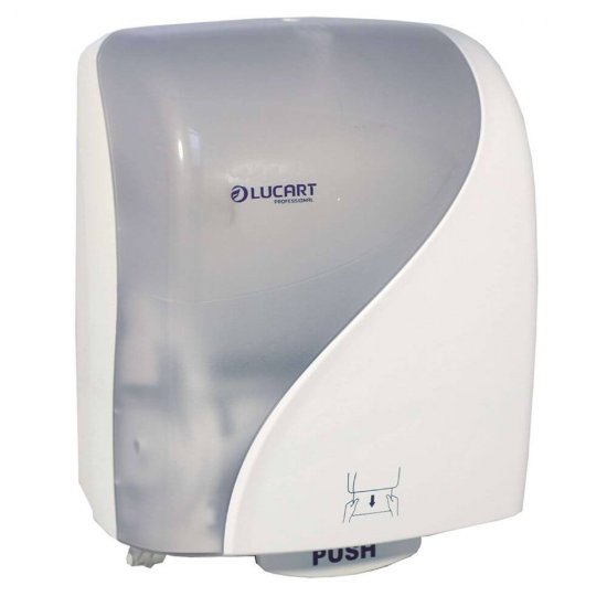 Dispenser Lucart Prosoape, 38x29x22 cm, Plastic, Culoare Alba, Dispenser pentru Prosoape, Dispensere pentru Prosoape Hartie, Dispenser pentru Uz Profesional, Dispenser din Plastic pentru Role Hartie, Articole Profesionale de Igiena