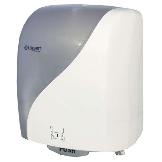 Dispenser Lucart Prosoape, 38x29x22 cm, Plastic, Culoare Alba, Dispenser pentru Prosoape, Dispensere pentru Prosoape Hartie, Dispenser pentru Uz Profesional, Dispenser din Plastic pentru Role Hartie, Articole Profesionale de Igiena