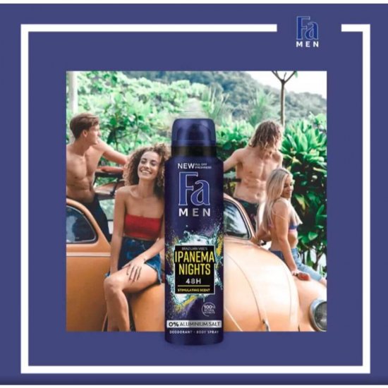 Deodorant Spray Fa Men Ipanema Nights, 150 ml, 48 h Protectie, Formula Vegana, Deodorant Fa Men Brazilian Vibes Ipanema Nights, Deodorant Parfum Exotic, Deodorant Spray pentru Barbati, Deodorant Parfumat, Deodorante Barbati Deodorant Spray Fa Men Ipanema Nights, 150 ml, 48 h Protectie, Formula Vegana, Deodorant Fa Men Brazilian Vibes Ipanema Nights, Deodorant Parfum Exotic, Deodorant Spray pentru Barbati, Deodorant Parfumat, Deodorante Barbati