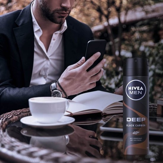 Deodorant Spray Anti-Perspirant NIVEA Men Deep Black Carbon Espresso, Protectie 48h, 150 ml, Deodorante, Deodorante Spray, Deodorant Nivea, Deodorant Nivea Spray, Deodorant Barbati, Spray Antiperspirant, Spray Deodorant, Deodorant Spray Barbati