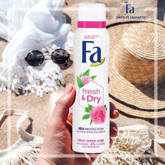 Deodorant Spray FA, Bujori, 150 ml, 48 h Protectie, Formula Vegana, Deodorant Fa Fresh & Dry Peony Sorbet, Deodorant Parfum de Bujor, Deodorant Spray pentru Femei, Deodorant Parfumat, Deodorante Femei