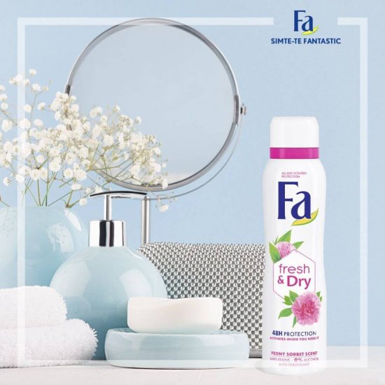 Deodorant Spray FA, Bujori, 150 ml, 48 h Protectie, Formula Vegana, Deodorant Fa Fresh & Dry Peony Sorbet, Deodorant Parfum de Bujor, Deodorant Spray pentru Femei, Deodorant Parfumat, Deodorante Femei