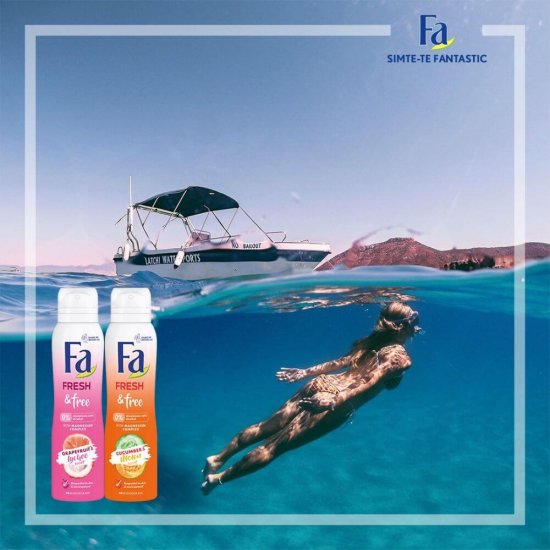 Deodorant Spray FA, Castravete & Pepene, 150 ml, 48 h Protectie, Formula Vegana, Deodorant Fa Fresh and Free Cucumber & Melon, Deodorant Parfum de Castravete si Pepene Galben, Deodorant Spray pentru Femei