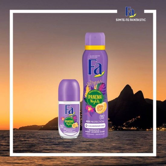 Deodorant FA Roll On, Ipanema Nights, 50 ml, 24 h Protectie, Formula Vegana, Deodorant Fa Brazilian Vibes, Deodorant Parfum Exotic, Deodorant Roll On pentru Femei, Deodorant Parfumat, Deodorante Femei, Deodorant Antiperspirant Fa